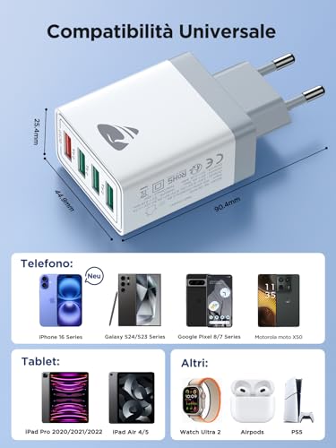 USB Charger, 4 Ports USB Wall Charger 33W QC 3.0 Quick Charge Multiple USB Charger Power Supply USB Socket for iPhone 15 14 13 12 11 X, Samsung Galaxy S21 S20 A71 A51, Xiaomi, Huawei