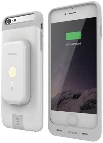 iPhone 6/6S Plus Stack Pack (White) - Magnetic Wireless Charging Receiver Case, Removeable Battery Pack, Wall Charger