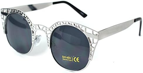 Aloha Eyewear Women's "Eiffel Tower" Cateye 45mm Sunglasses with Metal Mesh (Silver w/ Smoke)