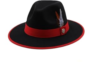 GRNUS Unisex Fashion Feather Decor Wool Fedora Cap, Wide Brim Winter Gangster Gentleman’s Hat Jazz Hat
