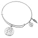 Qina C. Sterling Silver She Believed She Could So She Did Heart Feather Faith Courage Dangle Charm Adjustable Wire Bangle Bracelet