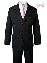 Boys Pinstripe Suit with Matching Tie and Bow Tie Black-Pink 2T