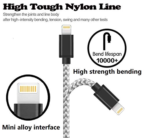 iPhone Charger, Lightning Cable, 4Pack 3FT 6FT 6FT 10FT to USB Syncing Data and Nylon Braided Cord Charger Compatible with iPhone/XS/XR/X/8/8 Plus/7/7 Plus/6S/6 Plus/iPad iPod More (Silver&Gray)