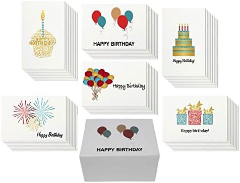 48 Happy Birthday Card Bulk Assortment Set – 6 Fun Designs with Blank Inside – 4 x 6 Inch Cards Include Envelopes and Card Storage Box