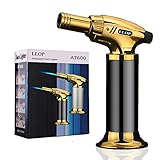 LLOP Blow Torch,Flame Adjustable Butane Refillable Culinary Torchs Lighter with Safety Lock for Cooking BBQ Creme Brulee and Baking(Black)