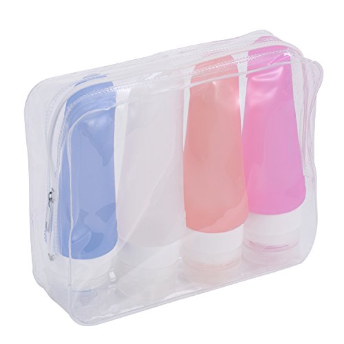 Ameauty Travel Bottles Set for Liquids- Squeezable Leakproof Bottles Protable Silicone Travel Containers - For Shampoo, Conditioner, Lotion, Toiletries - 3 OZ, Pack of 4