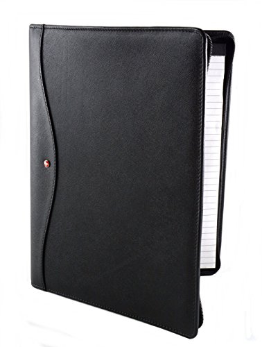 Alpine Swiss Genuine Leather Writing Pad Portfolio Business Case for Left & Right Handed Use with Tablet Sleeve Crosshatch Black - Thumbnail 4