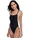 SHEKINI Backless High Cut Swimsuits One Piece Thong Bathing Suits For Women (Medium/(US 8-10), Manhattan Black)