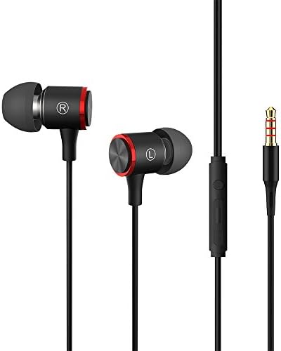 In Ear Wired Headphones, Audbum Bass Stereo Sound Sport Earbuds, In-line Microphone & Volume Control Earphones For 3.5mm Jack iPhone Android Smartphones Tablets Etc - Black