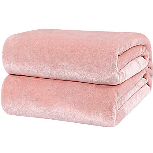 PiccoCasa Fleece Blanket Throw Size - 350 GSM Soft Warm All Season Flannel Blanket for Couch Sofa Bed Traveling - Fuzzy Lightweight Microfiber Plush Blankets, 50 x 60 inches, Timid Pink
