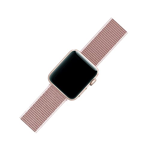 QIENGO Qifit New Nylon Sport Loop with Hook and Loop Fastener Adjustable Closure Wrist Strap Replacment Band for iwatch Apple Watch Series 1 /2 / 3,38mm,Rose Pink