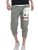 Allegra K Men Drawstring Waist Skull Zipper Decor Capri Pants