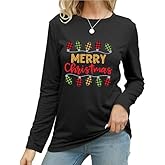 Merry Christmas Shirts for Women Long Sleeve Xmas Casual Graphic Blouse New Year Festival Tops Winter Basic Indoor Tee