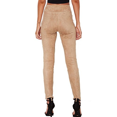 Leedford Ripped Holes Pants,Women Casual Ripped Holes Stretch Skinny Suede Bandage Jeggings Straight Fit Pants (S, Khaki)