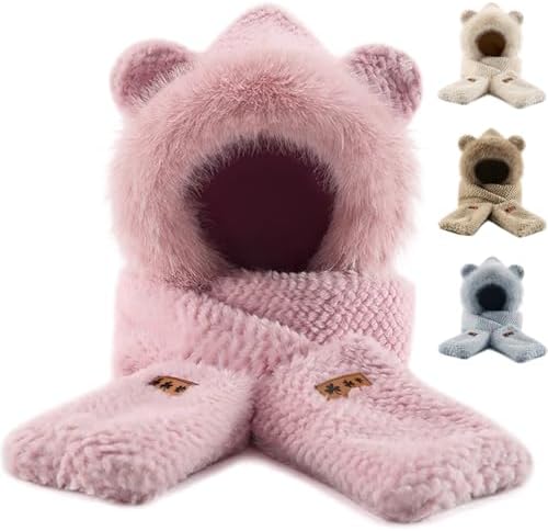 Women Beige Cute Rabbit Ear Plush Beanie Cap Outdoor Fluffy Bunny Hat Scarf Women Cute Rabbit Ear Plush Beanie Cap Outdoor Fluffy Bunny  main image 2