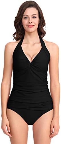 Womens Swimwera V-Neck Two Piece Swimsuits Set with Halterneck Tankini Top with Briefs