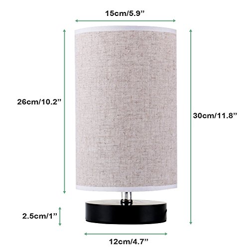 Minerva Wood Table Lamp - Solid Fabric Shade Bedside Desk Lamps for Bedroom, Living Room, Study (Cylinder)