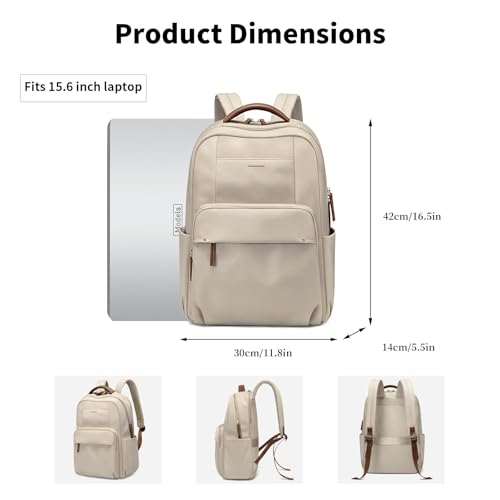 Laptop Backpack for Women, Casual Work and Travel Daypack Fits 15.6 Inch Laptop, Stylish Computer Bag for School or Office Use, Apricot