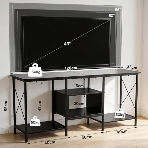 OSLIFE 120CM Muebles para TV Amplio con Cajones y Estantes Abiertos，Centro de Entretenimiento，Soporte para TV de 60/55 Pulgadas.Sala de Estar, Recámara，Estilo Industrial Moderno Vintage