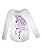 Hanes Girl`s Graphic Shirred Sideseam Long Sleeve Tee, S, Unicorn Message/White