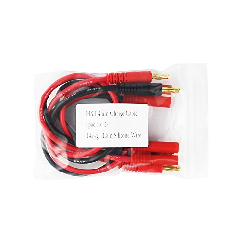 OliYin HXT 4mm Charge Cable to 4.0mm Banana Connector Plug with 14awg 30cm 11.8inch Silicone Wire(pack of 2)