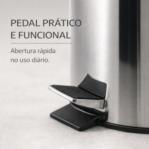 Lixeira Inox 12L com Pedal e Tampa Redonda 40cm Abertura Sem Mãos Compacta para Cozinha Banheiro Escritório Fácil Limpeza