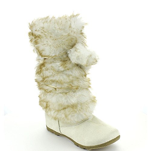 BLOSSOM TARA-HI women's mid calf flat boots suede upper fur calf, Color:ICE, Size:7.5