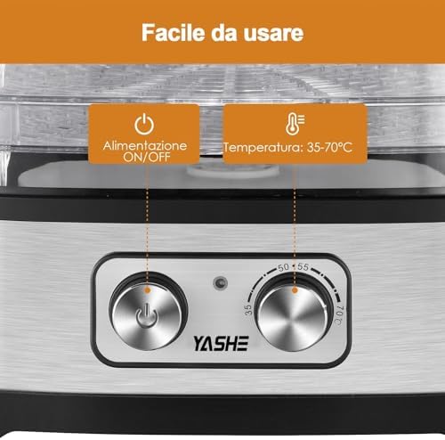 GGJ-261A Essiccatore Alimentare, 5 Vassoi, 35-70°C, Timer 72h, 240W
