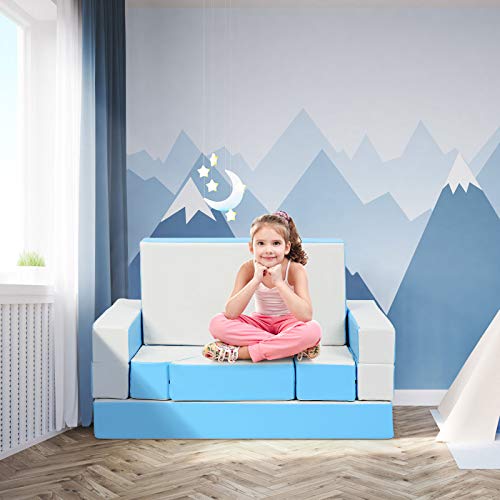 GYMAX Kids Foam Sofa, 4in2 Multifunctional Foam Play Set Climbers