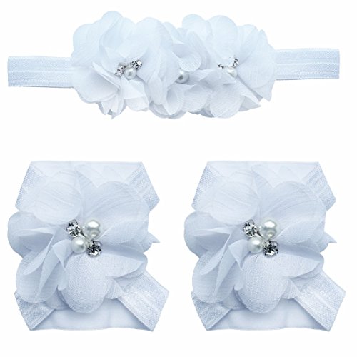 Tiaobu baby girls chiffon headband barefoot sandals foo…