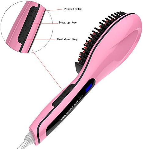 Hair Straightener Women Professional Antomatic LCD Hair Brush Electric Digital Hair Straightening Comb(Pink)