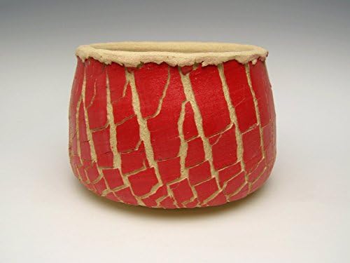 Contemporary succulent planter modern red and white crackle pattern cactus planter stoneware modern ceramic herb planter mod flower pot 5 x 4 inches