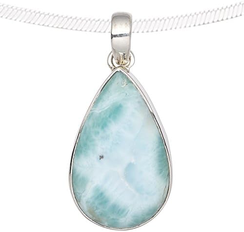 Pendant larimar (natural) and sterling silver 28x16mm-34x21mm teardrop