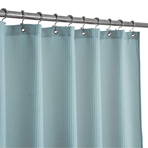 Stall Shower Curtain Fabric 36 x 72 Inch, Waffle Weave, Hotel Luxury Spa, 230 GSM Heavy Duty, Water Repellent, Blue Pique Pattern Decorative Bathroom Curtain