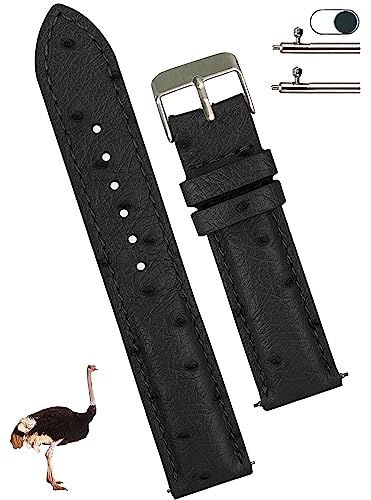 vinacreations 20mm Black Ostrich Leather Watch Band Men Quick Release Replacement Strap Extra Soft Handmade Wristband Stainless Steel Buckle, Fathers Day Gift for Dad Son Husband DH-181-20MM at Amazon