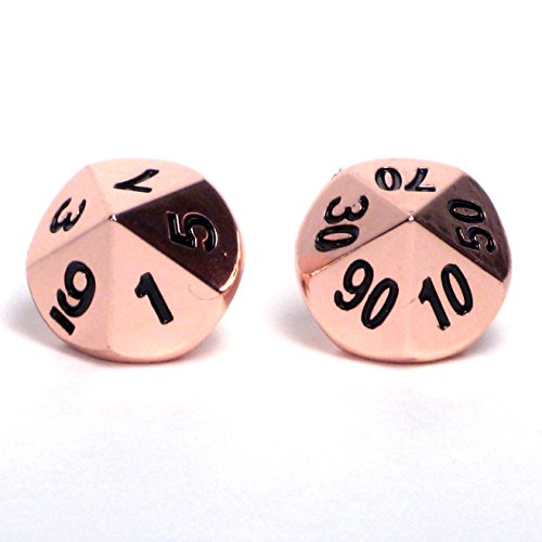 Solid Metal d100 Percentile Pair (Set of 2 Dice) Bright Copper Color D10 D10's D&D