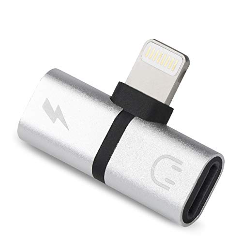Headphone Jack Adaptor, Two-in-one Dual Interface Adaptor,Compatibility with iOS 9 10 11,Support Simultaneous Charging,Audio and Cal.Silver