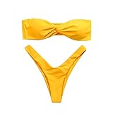 HHei_K Womens Swimsuit, Ladies Summer Fashion Solid Tube Tops Low Waist Twist Front Thong Strapless Swim Bathing Suits Swimwear Bikini Set (S, B-Yellow)