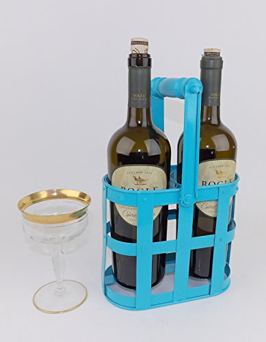 Wine Rack Bar Cart Display Vintage Wood Bottle Aqua - Thumbnail 6