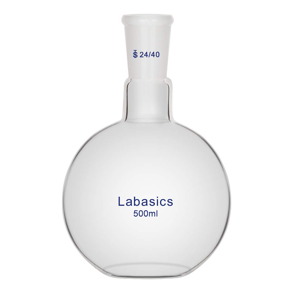 Labasics Glass 500ml Single Neck Flat Bottom Boiling Flask, with 24/40 Standard Taper Outer Joint, 500ml