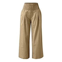 JIOEEH Linen Pants Leg Palazzo Pants for Nude