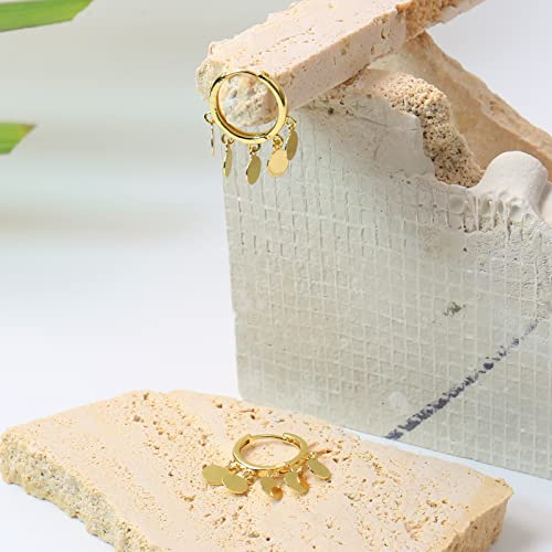UHIBROS Gold Huggie Hoop Earrings for Women, 14K Gold Plated Earrings Round Wafers Dangle Hoop Earrings Tassel Earrings Dainty Hypoallergenic Jewelry Gift for Women Girls