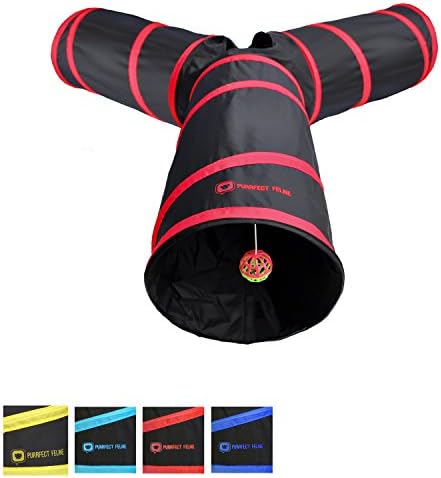 Purrfect Feline 3-Way Cat Tunnels for Indoor Cats with Crinkle Cat Toy - Large, Red