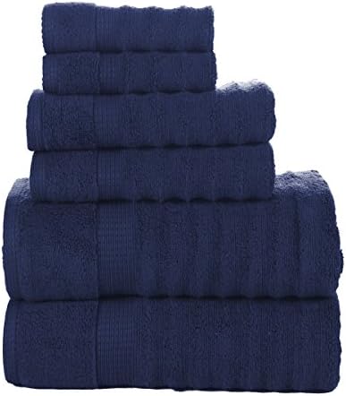 Affinity Home Collection 6 Piece Quick Dry Elegance Spa Zero Twist Cotton Ribbed Towel Set, Denim