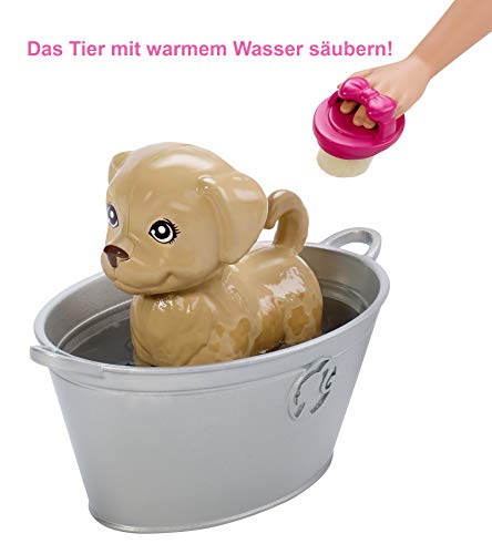 Barbie FXH11 - Badespaß Tiere & Puppe mit Blonder Puppe, 3 Tieren mit Farbwechsel-Funktion (Hündchen, Kätzchen und Häschen) sowie 10 Zubehörteilen, Geschenk für Kinder von 3 bis 7 Jahren – Bild 5
