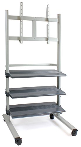 Displays2go LXWFP100 Luxor Flat Panel TV Stand with 3 Shelves for 32 to 70 Inches Monitor, VESA-Compatible Bracket and Locking Casters, Steel/Gray