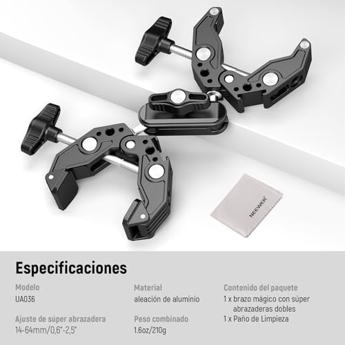 NEEWER Super Clamp with Magic Arm, Double Clamp Mount, Cleaning Cloth, Camera Bars, Desk Mount, Light Tripod, Reflector, Cross Bar, Motorcycle, Accessories