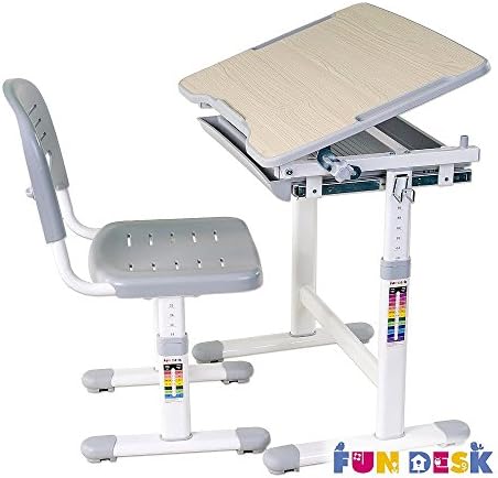 FD FUN DESK Height Adjustable Children Desk &amp; Chair Set, Kids Workstation for School, Kids Study Table in PICCOLINO (GREY)