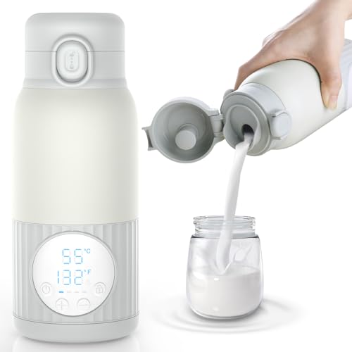 APZOKI Portable Baby Bottle Warmer 380ml Battery for Breast Milk Water 10000mAh Fast Heating Precise Temperature Control 100W Long Battery Life (Grey Green)