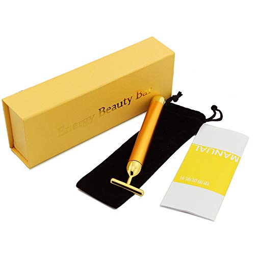 24k Golden Beauty Bar,Electronic Facial Roller Waterproof Micro Vibrating Massager for Face Lifting,Anti-Aging Machine-Slimming Cheeks Skin Tightening Anti Wrinkle (24K T-Shape bar)